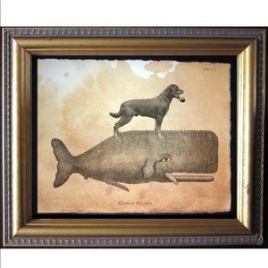 Rottweiler Dog on Whale Wall Art Print Tea Stained